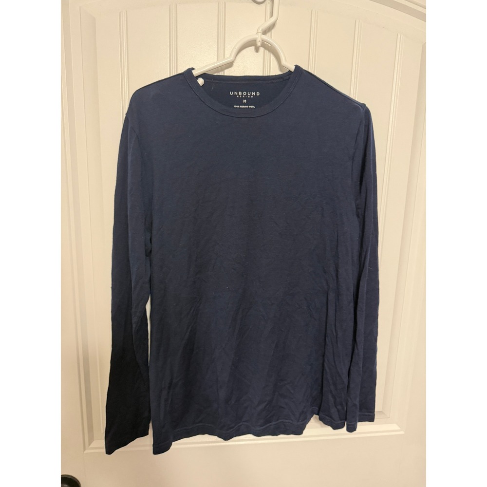 Unbound Merino Wool Long Sleeve Shirt Mens Medium Navy Blue Crewneck EUC